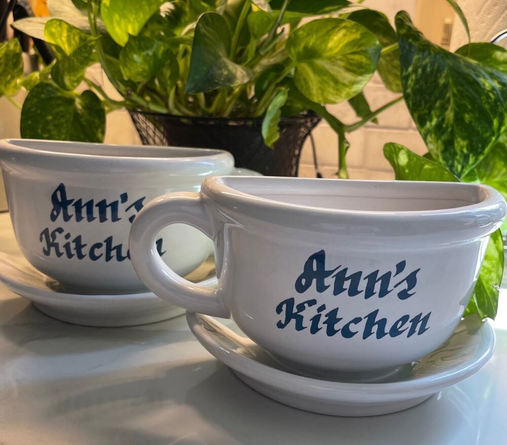 Personalized Ann's Kitchen Stoneware Decorative Tea Cups and Saucers